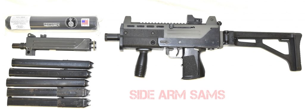 MAC 10/45 Machine Gun With Lage Slow Fire Upper And Accessories Side.