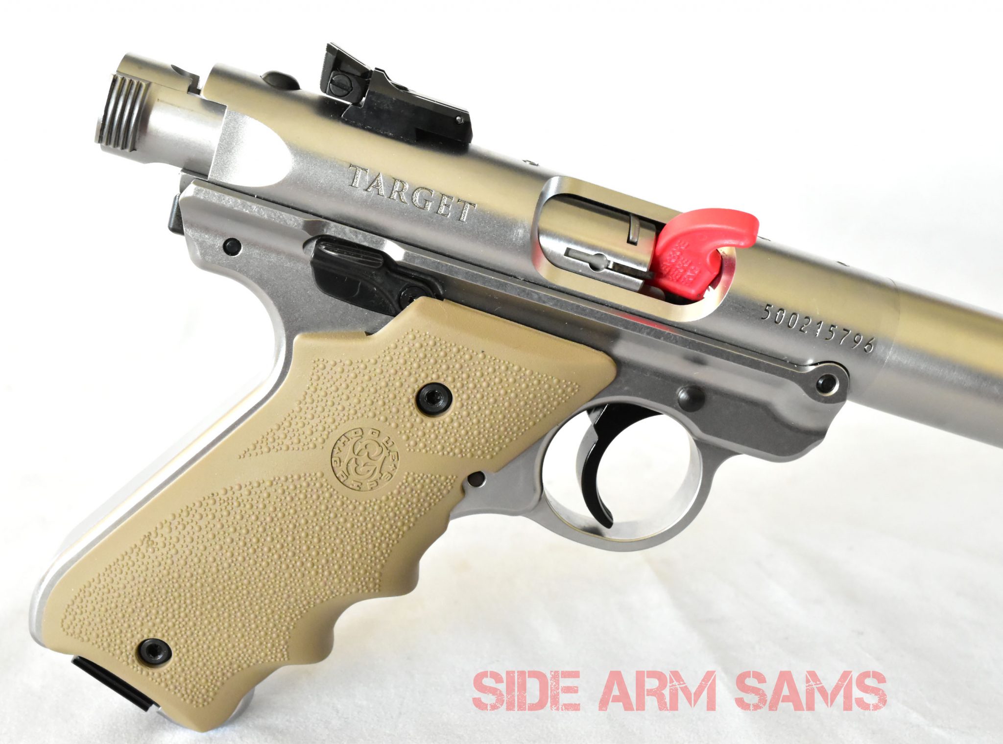 Ruger MKIV Suppressed 22LR Stainless Target Model By S&H Arms FDE Grip Side Arm Sams